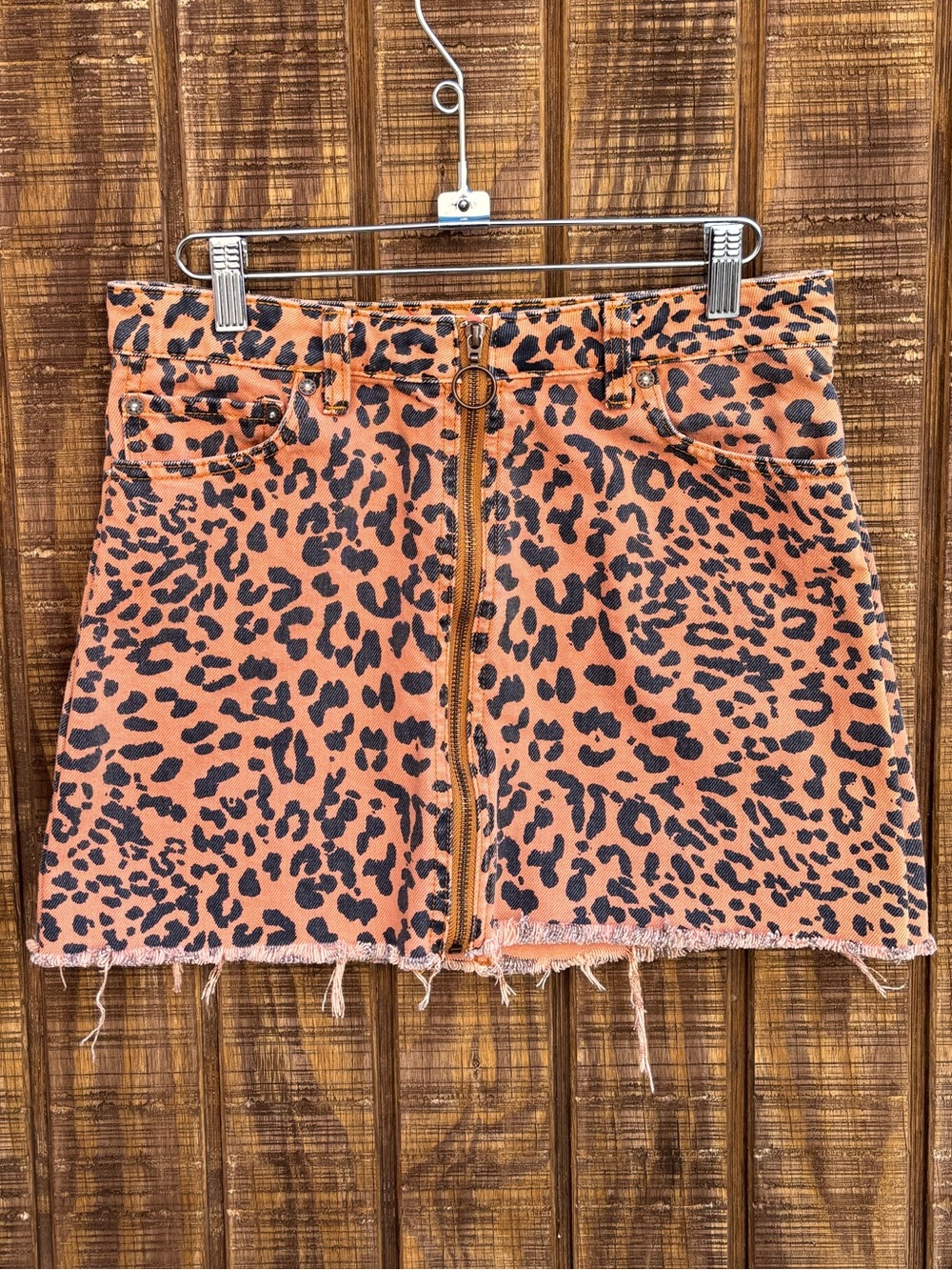 Free People We The Free Leopard Denim Mini Skirt